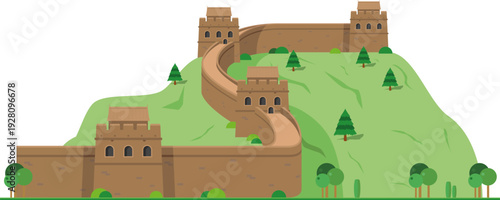 Great Wall of China isolated on white background vector illustration. Monuments and landmarks Series