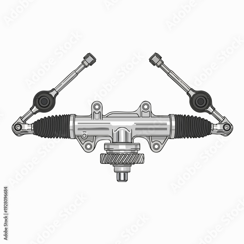 Car steering rack vector illustration; automotive part in gray and black tones precision engineering; vehicle component for design use