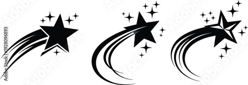 Shooting star silhouettes vector illustration, celestial design, cosmic motion, achievement symbol, aspiration, twinkling stars, night sky, decorative art, fantasy, dream
