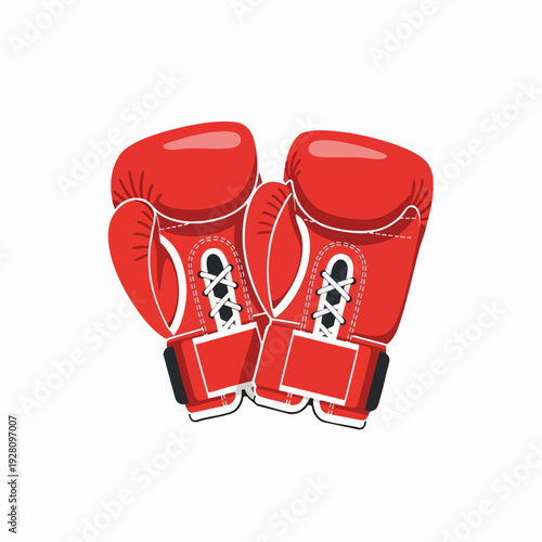 Cartoon boxing gloves vector illustration; red leather sparring gear for combat sport athletic fight training and punching equipment