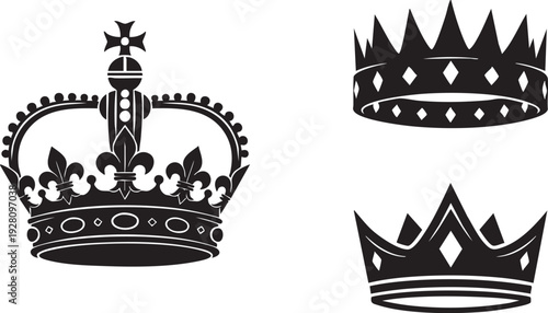 Imperial crown symbols and royal crowns illustrations