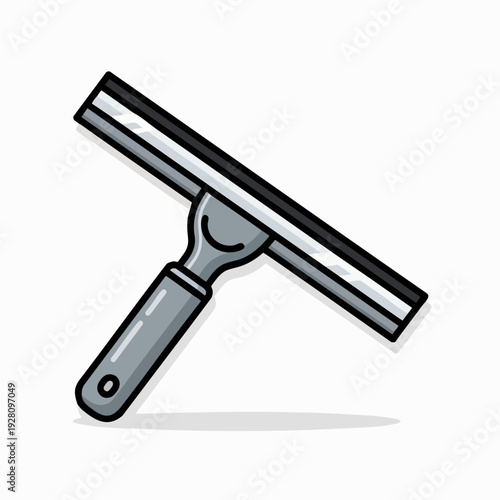 Cartoon squeegee with gray handle and rubber blade for window cleaning in vector style on white background for commercial use
