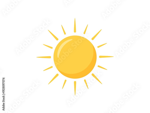 A stylized bright yellow sun illustration with radiating rays on a white background