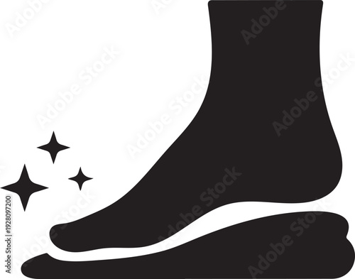 A black silhouette of a foot stepping on a footstool
