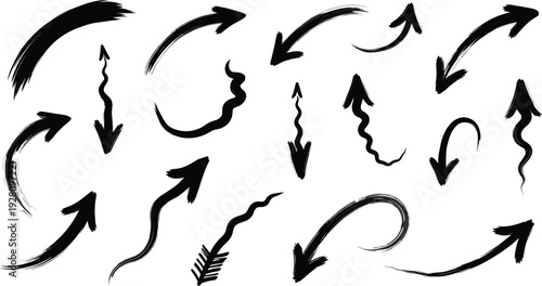 Set of hand-drawn doodle arrows vector graphic elements for design and presentations in black color
