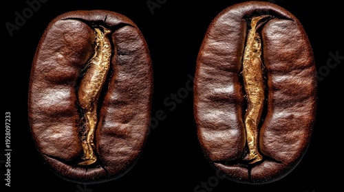 Wallpaper Mural Close-up of two coffee beans, dark brown, showing the interior Torontodigital.ca