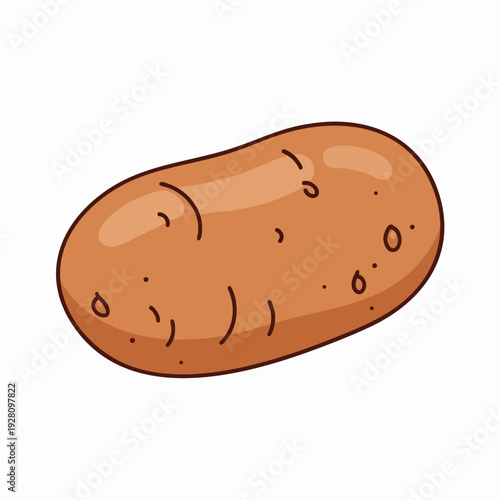 Cartoon illustration of a brown potato with a smooth skin isolated on white background culinary ingredient for cooking and eating