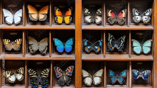 Wallpaper Mural Colorful butterflies in wooden display boxes Torontodigital.ca