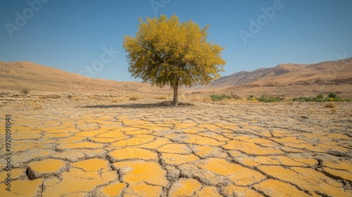 Wallpaper Mural Lonely tree on cracked, yellow desert ground Torontodigital.ca