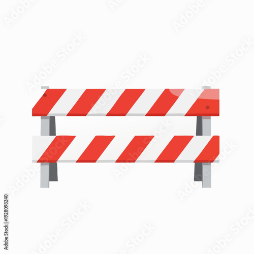 Cartoon illustration of road barricade with red and white stripes; construction barrier for site safety in a clean vector style