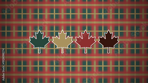 National Tartan Day Plaid Pattern with Four Seasonal Maple Leaf Colors