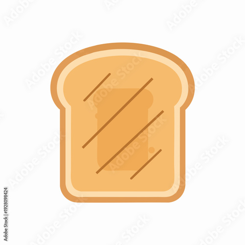 Cartoon toast vector illustration; golden brown toasted bread slice with diagonal grill marks and square butter spread for breakfast food design
