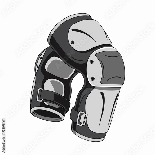 Cartoon vector of gray and black knee pads for protection in sports; athletic knee pads for safety; protective wear for sports