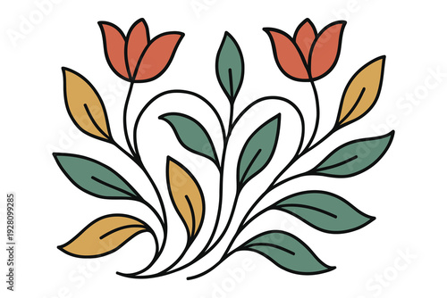 Elegant floral design with stylized tulips and leaves in a circular pattern