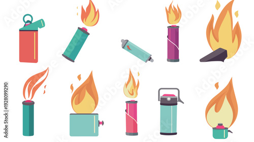 Flame lighter flat vector icon, simple pocket cigarette lighter with burning flame, minimal clean design isolated on white background for app and web use