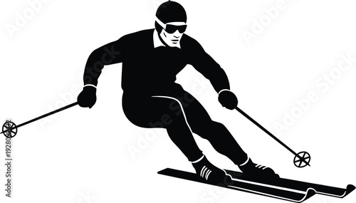 Skier Gliding Downhill on Snow