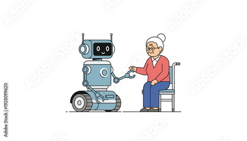 Elderly woman interacts with friendly robot assistant