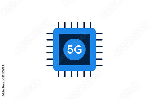 Microchip with 5G text for semiconductor hardware, processor technology and next-generation mobile devices.