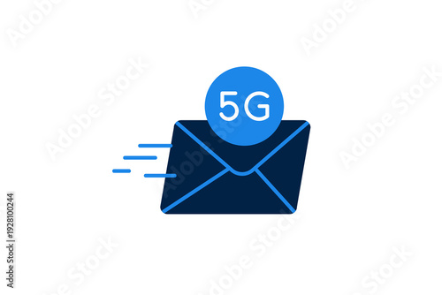 Envelope with 5G text for fast email delivery, digital messaging and online communication.