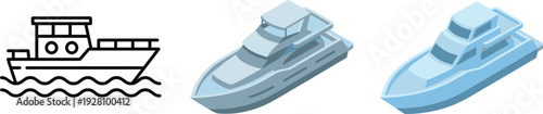 Fishing boat and luxury yachts icons collection for marine transport nautical travel illustration