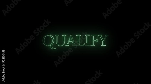QUALIFY Text Digital Noise  Animation Background. Retro VHS Vintage and Pixel Distortion Glitches Computer.