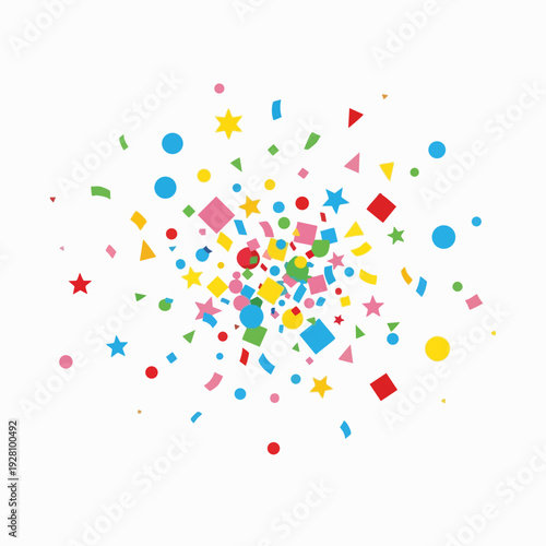 Colorful confetti explosion: vibrant geometric shapes scattering celebratory event design element dynamic party decoration for festive occasions
