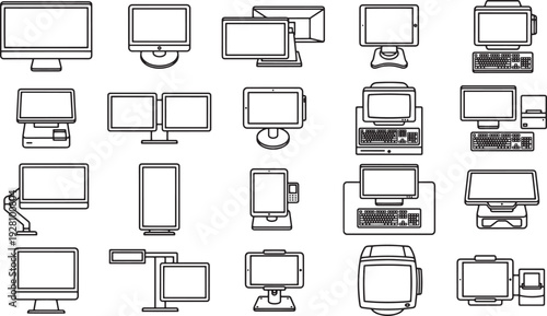 A detailed illustration of a variety of computer screens.