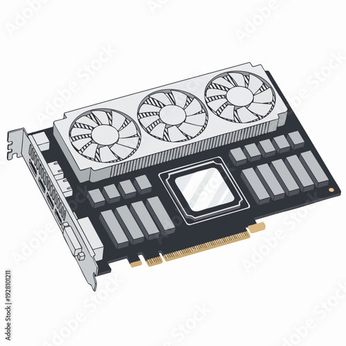 Computer component graphics card with multiple fans essential for high performance gaming and rendering; a technological innovation