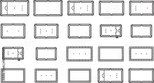 A collection of various playing fields, ideal for design templates, this graphic features a minimalist aesthetic and a range of sports.