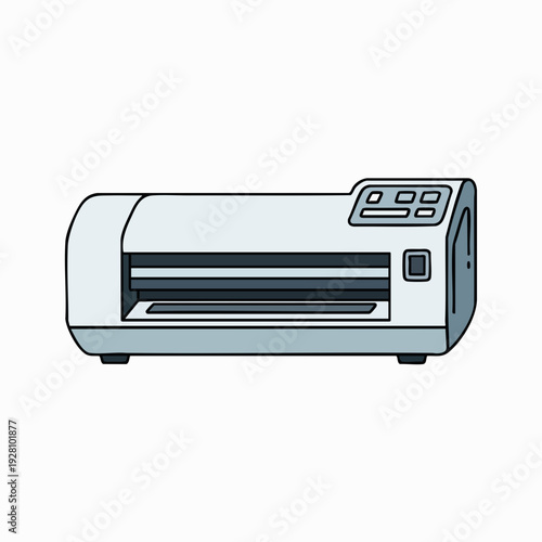 Cutting plotter vector illustration in cartoon style on white background; printing equipment for vinyl and paper crafting