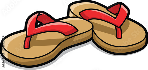 Red flip flops pair for summer vacation and beach footwear isolated on transparent background for travel ads