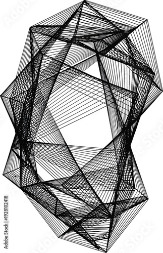 Black Wireframe Polyhedron on White Background