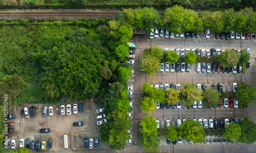Aerial view of  outdoor parking lot landscape in Shenzhen city, China