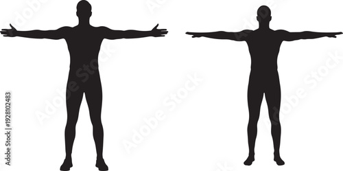 Silhouettes of two people standing with arms outstretched