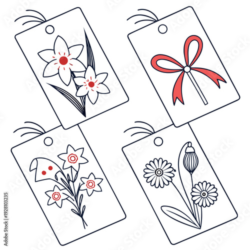 Collection of spring flowers tags, spring blossoms tags, floral gift tags, springtime floral patterns, decorative spring tags