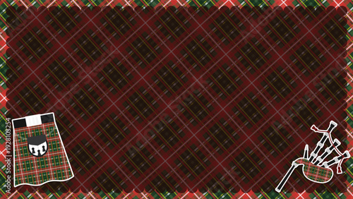 National Tartan Day Background with Kilt Sporran and Bagpipe Illustration