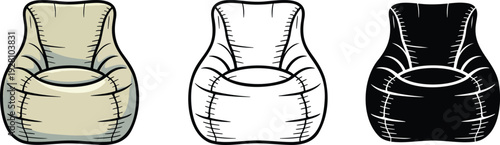 Bean bag chair silhouette & Outline and illustration set isolated on transparent background