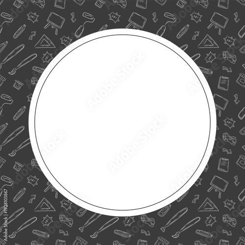 Hand drawn artist tool circle frame background