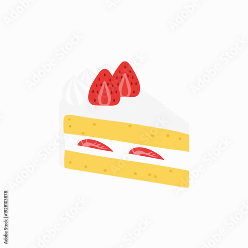 Delicious slice of strawberry shortcake illustration with whipped cream and sponge cake layers a delightful dessert treat in flat vector style