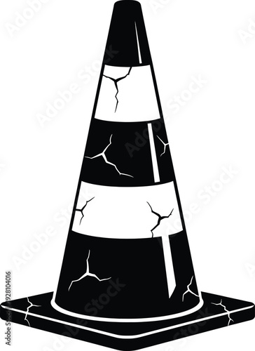 Cracked Traffic Cone Isolated on White