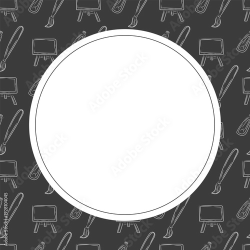 Hand drawn artist tool circle frame background