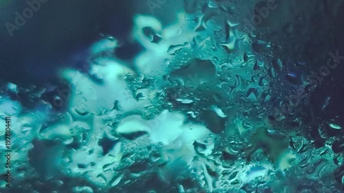 Close-up shot of a vibrant teal-colored coral reef with numerous small fish swimming around it in clear water.
