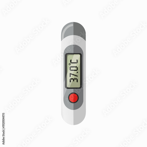 Digital clinical thermometer showing 37.0 degrees Celsius indicating normal body temperature in clean flat vector illustration for health check
