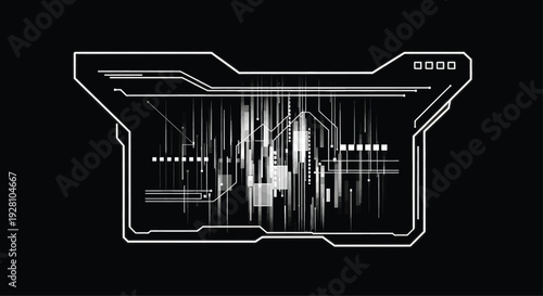 Futuristic Interface Display with Glowing Lines on Black Background