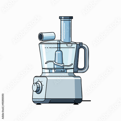Electric food processor for blending and chopping ingredients in vector style illustration; kitchen appliance for cooking preparation