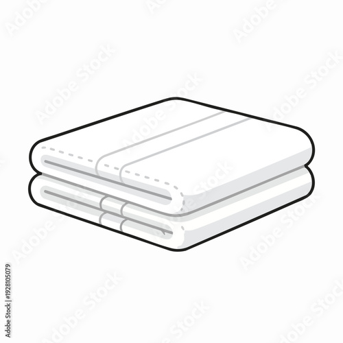 Folded soft white towel with smooth texture in neat stack for bathroom or spa use clean cotton pile with stitched edge detail isolated on white background