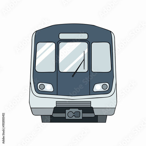 Front view of a modern commuter train vector illustration in clean minimalist style for transportation and travel design needs