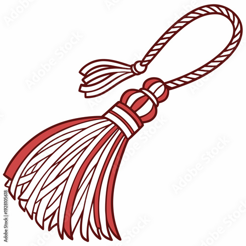 Braided red and white martisor tassel vector element isolated on white background representing the traditional romanian and bulgarian spring symbol