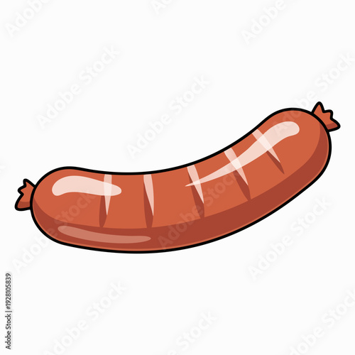 Grilled cartoon sausage with grill marks perfect for barbecue party illustrations and food-themed designs isolated on a clean white background