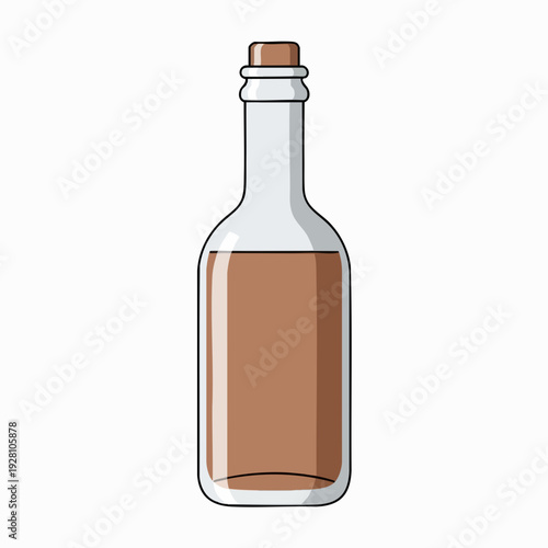 Glass bottle illustration filled with brown liquid featuring a cork stopper and clean outlines for product mockups and graphic design use